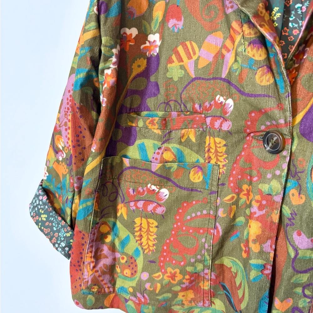 Ivy Jane Corduroy Blazer in Green Multi - Picture 4 of 7